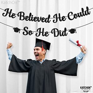 Glitter, He Believed He Could So He Did Banner - 10 Feet, No DIY | Graduation Banner Black Graduation Party Decorations 2023 | Class of 2023 Graduation Decorations for Him | Congratulations Decoration