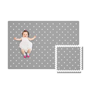 TCBunny Extra Large Baby Foam Play Mat - 4FT x 6FT Non-Toxic Puzzle Floor Mat for Kids & Toddlers, Waterproof Expandable Tiles with Edges (Grey with White Cross)