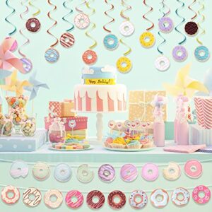 OctinPris 4-Sets Donut Party Banners & Spiral Danglers Decoration Donut Garland Kit Donut Party Decorations Donuts Hanging Swirl Papercutouts Ceremony décor.