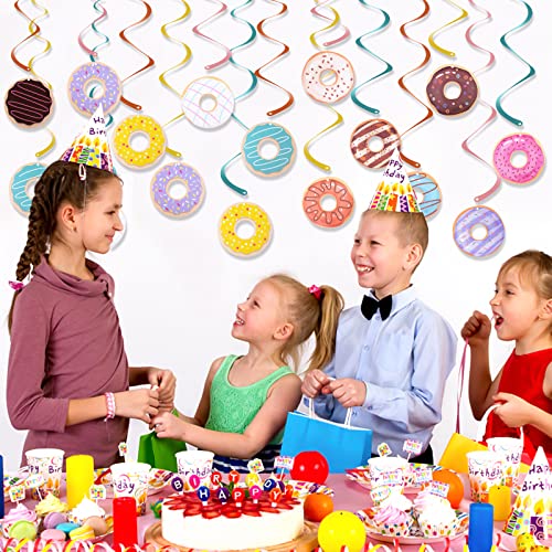 OctinPris 4-Sets Donut Party Banners & Spiral Danglers Decoration Donut Garland Kit Donut Party Decorations Donuts Hanging Swirl Papercutouts Ceremony décor.