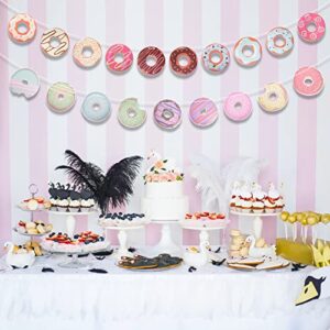 OctinPris 4-Sets Donut Party Banners & Spiral Danglers Decoration Donut Garland Kit Donut Party Decorations Donuts Hanging Swirl Papercutouts Ceremony décor.