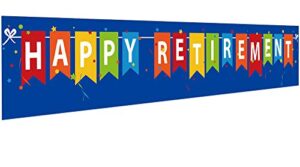 large colorful happy retirement banner, happy retirement bunting flag, retirement party decorations.