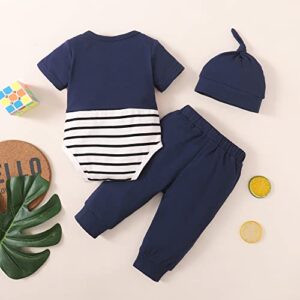 Renotemy Newborn Baby Boy Clothes Summer Outfits Premature Clothes Boys Cute Infant Boy Outfits Cotton Short Sleeve Blue Romper Ripped Pants Set 0-3 Months Baby Boys Clothes
