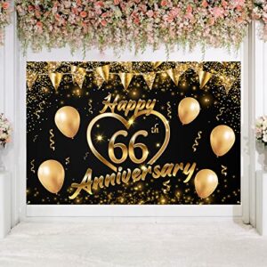 happy 66th anniversary backdrop banner decor black gold – glitter love heart happy 66 years wedding anniversary party theme decorations for women men supplies