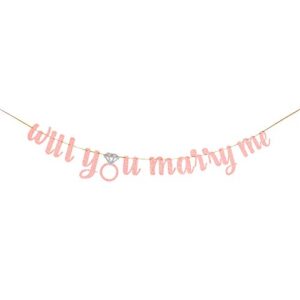 rose gold will you marry me banner – for proposal party, wedding sign, bridal shower, valentine’s day garland, marriage engagement party supplies