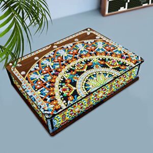 5D Diamond Painting Wooden Storage Box Rectangular Retro Desktop Decor Jewelry Storage Box Drill Wood Organizer for Home Office Storage Christmas Gift