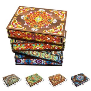 5D Diamond Painting Wooden Storage Box Rectangular Retro Desktop Decor Jewelry Storage Box Drill Wood Organizer for Home Office Storage Christmas Gift