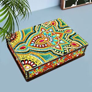 5D Diamond Painting Wooden Storage Box Rectangular Retro Desktop Decor Jewelry Storage Box Drill Wood Organizer for Home Office Storage Christmas Gift