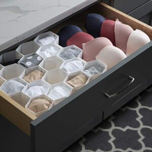 simplify 32 compartment honeycomb drawer organizer | 8 piece set | customizable to fit drawers | plastic snap lock design | bedroom dresser | socks & underwear | bathroom | jewelry & cosmetics | white