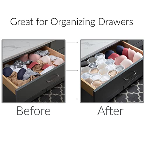 Simplify 32 Compartment Honeycomb Drawer Organizer | 8 Piece Set | Customizable to Fit Drawers | Plastic Snap Lock Design | Bedroom Dresser | Socks & Underwear | Bathroom | Jewelry & Cosmetics | White