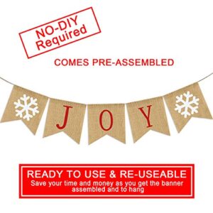 Burlap Joy Banner | Christmas Bunting Banner | Rustic Christmas Decorations | Holiday Banner| Holiday Decorations| Home Mantle Fireplace Decor