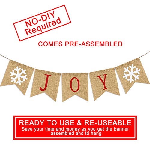 Burlap Joy Banner | Christmas Bunting Banner | Rustic Christmas Decorations | Holiday Banner| Holiday Decorations| Home Mantle Fireplace Decor