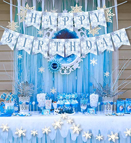 Snowflake Frozen Birthday Banner, Winter Wonderland 1st 2nd 3rd Birthday Party Decorations Snowflake Frozen Theme Party Christmas New Year Supplies