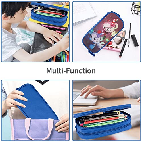 Woodyotime Cuphead & Mugman Show Pencil Case Pouch Multi-Slot Stationery Bag Casual Student Learning Leather Pen Case Makeup Bag Marker Office University