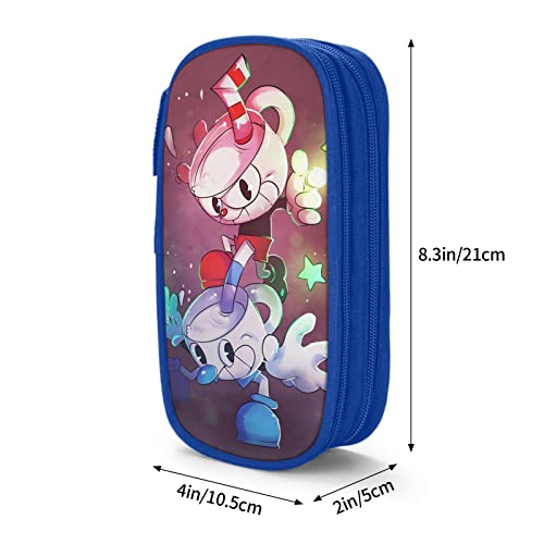 Woodyotime Cuphead & Mugman Show Pencil Case Pouch Multi-Slot Stationery Bag Casual Student Learning Leather Pen Case Makeup Bag Marker Office University