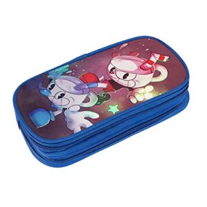 Woodyotime Cuphead & Mugman Show Pencil Case Pouch Multi-Slot Stationery Bag Casual Student Learning Leather Pen Case Makeup Bag Marker Office University