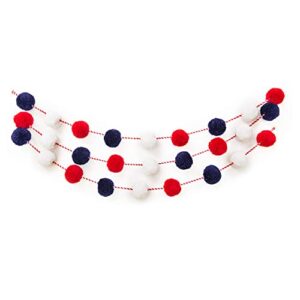 zoe frances designs patriotic garland | red white and blue garland | 4th of july decorations | pom pom garland for independence day, labor day, veterans day | nautical nursery decor