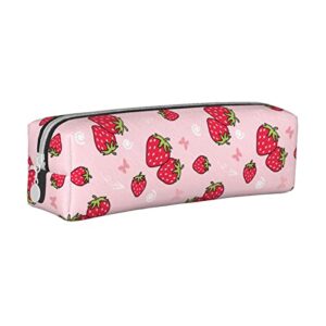 Brinkaloo Strawberry Pencil Case Simple Waterproof Pen Bag for Girls Pink Portable Pencil Pouch for Women