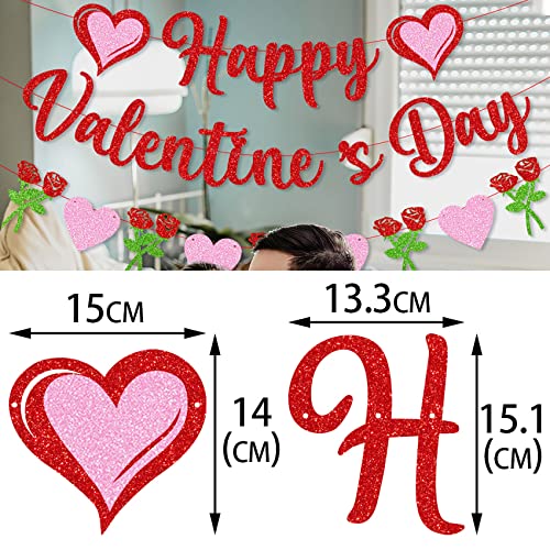 Galentine's Day Decorations Set,Glitter Happy Galentine's Day Banner,Heart Decor and Rose Banner,Valentine's Day Decor Galentines Decor