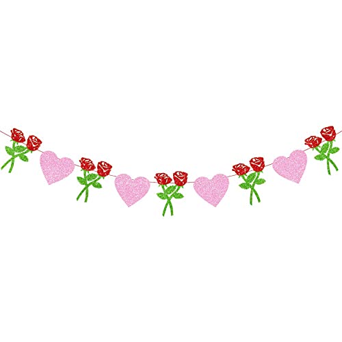 Galentine's Day Decorations Set,Glitter Happy Galentine's Day Banner,Heart Decor and Rose Banner,Valentine's Day Decor Galentines Decor