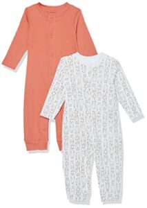 amazon aware unisex babies’ organic cotton footless coverall, pack of 2, bear print, 9 months