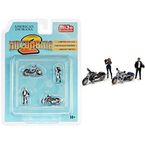 motomania 2″ 4 piece diecast set (2 figurines and 2 motorcycles) for 1/64 scale models by american diorama 76490