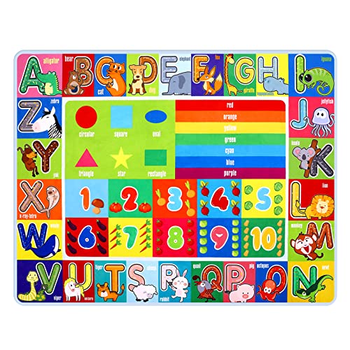 VOSAREA Kids Play Mat Non Slip Floor Mat Educational Rug Playtime Collection Letters Numbers Animals for Kids Toddlers Infant Playroom (140x110cm)