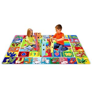 VOSAREA Kids Play Mat Non Slip Floor Mat Educational Rug Playtime Collection Letters Numbers Animals for Kids Toddlers Infant Playroom (140x110cm)