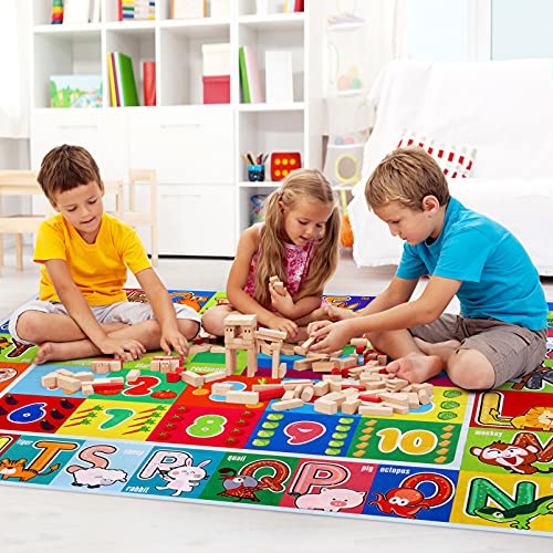 VOSAREA Kids Play Mat Non Slip Floor Mat Educational Rug Playtime Collection Letters Numbers Animals for Kids Toddlers Infant Playroom (140x110cm)