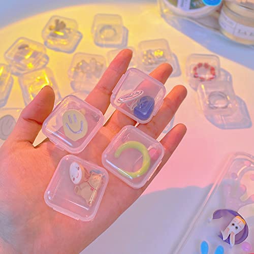 20 Pcs Small Clear Plastic Box Cases Empty Bead Storage Containers Square Earplug Storage Box Pill Containers with Hinged Lid