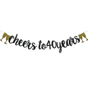 cheers to 40 years banner,pre-strung, black paper glitter party decorations for 40th wedding anniversary 40 years old 40th birthday party supplies letters black betteryanzi