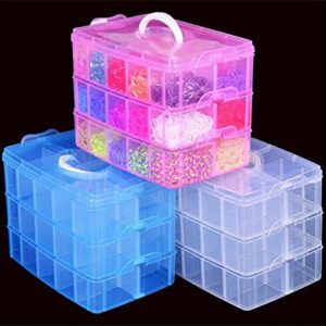 Baost 3-Layer Detachable Portable Clear Plastic Ornament Box Holder Carrier Art Craft Jewelry Earring Ring Beads Sewing Accessories Storage Organizer Container Case with Handle Pink