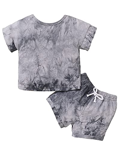 Baby Boy Clothes Tops Pants Shorts Set Toddler Boy Baby Clothes Tie-dye Baby Boy's Clothing 2Pieces Baby Outfits for Boys Grey 18-24 Month Boy Clothes