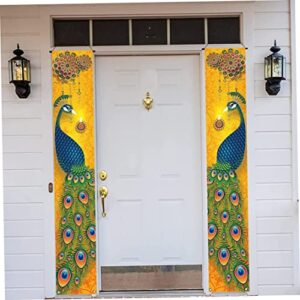 Banners,Happy Diwali Porch Banner Indian Diwali Peacock Front Porch Welcome Sign Deepawali Indian Festival of Lights Decorations-12×71''