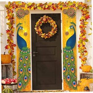 Banners,Happy Diwali Porch Banner Indian Diwali Peacock Front Porch Welcome Sign Deepawali Indian Festival of Lights Decorations-12×71''