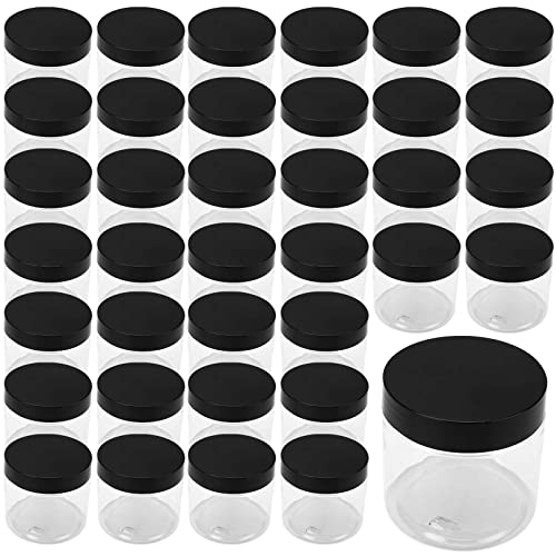 NINGWAAN 60 PACK 2oz Plastic Jars with Black Lids, 60ml Clear Slime Containers, Wide-Mouth Mini Refillable Empty Jars for DIY, Beads, Art Crafts