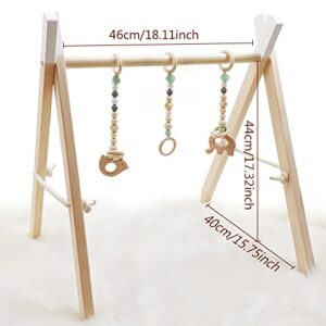 Wooden Baby Gym with 4 Baby Sensory Toys Foldable Baby Play Activity Gym Frame Hanging Bar Newborn Gift