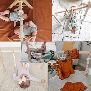 Wooden Baby Gym with 4 Baby Sensory Toys Foldable Baby Play Activity Gym Frame Hanging Bar Newborn Gift