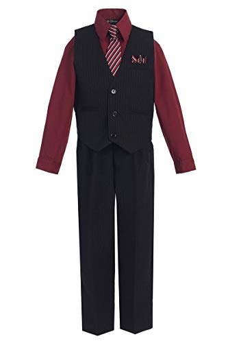 iGirlDress Little Boys' and Special Occasion Pinstripe Vest Set Black/Burgundy 4