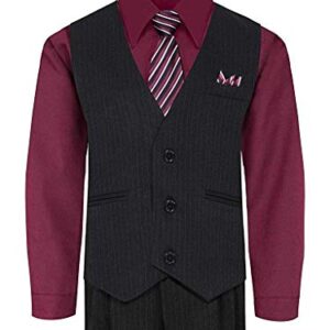 iGirlDress Little Boys' and Special Occasion Pinstripe Vest Set Black/Burgundy 4