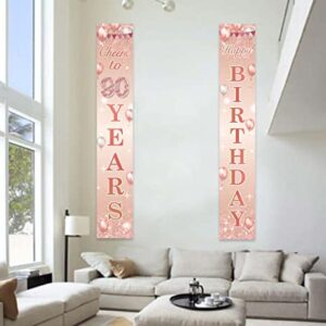 Happy Birthday Rose Gold Banner Cheers to 90 Years Backdrop Balloon Confetti Theme Decor Decorations for Front Door Porch Women 90th Birthday Party Pink Birthday Party Supplies Bday Favors Glitter