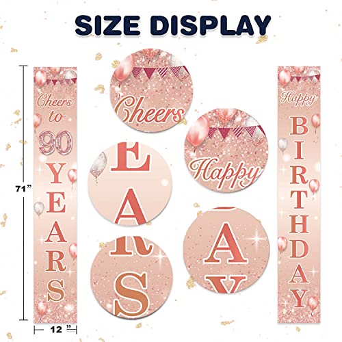 Happy Birthday Rose Gold Banner Cheers to 90 Years Backdrop Balloon Confetti Theme Decor Decorations for Front Door Porch Women 90th Birthday Party Pink Birthday Party Supplies Bday Favors Glitter