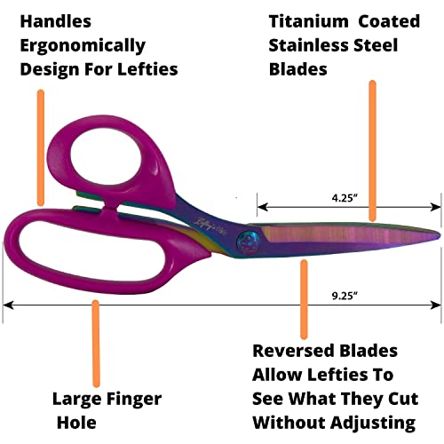 Lefty’s Left Handed Scissors - Stainless Steel Durable Blades - Great for Sewing, Cutting Fabric, Kitchen, General Purpose, School items - Gifts for Left-Handed People, Adults, Student, Men and Women