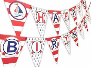pop parties nautical red happy birthday banner pennant – sailboat party banner – made in the usa