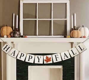 happy fall banner, vintage fall decoration, thanksgiving harvest banner for home mantle fireplace party window, happy fall sign