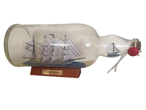 Hampton Nautical Flying Cloud Ship in a Bottle, Blue, 11"
