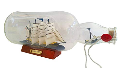 Hampton Nautical Flying Cloud Ship in a Bottle, Blue, 11"