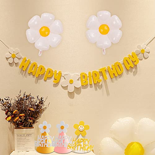 Daisy Balloons,Baby Shower Decoration Banners,Happy Birthday Cone Party Hats, Birthday Party Decorations for Girls Boys…