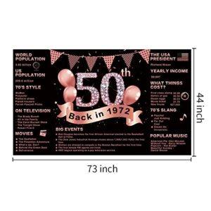 50th Birthday Banner Backdrop Decorations for Women, Rose Gold Back in 1972 Banner 50 Year Old Birthday Party Poster Supplies, Extra Large Happy Fifty Birthday Decor Photo Booth(6x3.6ft)