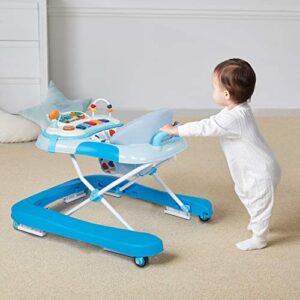 foldable baby walker for boys and girls by kinfant – 2-in-1 toddler sit-to-stand learning walker learning-seated or walk-behind (blue)